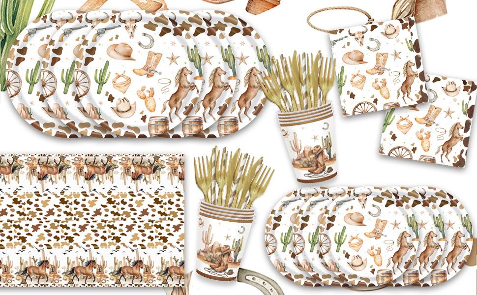 141Pcs Western Cowboy Party Supplies for 20 Guests
