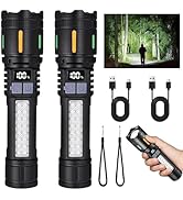 Rechargeable LED Flashlights High Lumens - 3000LM Super Bright Tactical Flashlight with Cob Sidel...