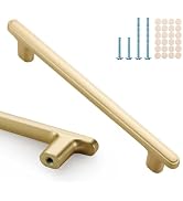 Gzzvo 10 Pack Brushed Gold Cabinet Handles, 5 Inch(128mm) Hole Center Drawer Pulls for Kitchen Ca...