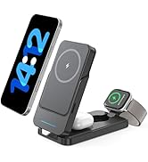 ANJANK 3 in 1 Portable Wireless Charging Station, 5000mAh Removable Mag-Safe Power Bank, Foldable...
