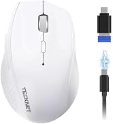 TECKNET Pro Wireless Mouse, 2.4G/ BT 5.0, Rechargeable Silent, White | Dual Bluetooth 5.0 &amp; USB A...