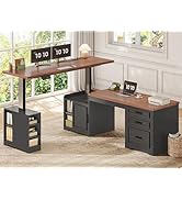 SEDETA Farmhouse L Shaped Electric Standing Desk, 63" x 67" Height Adjustable Home Office Executi...