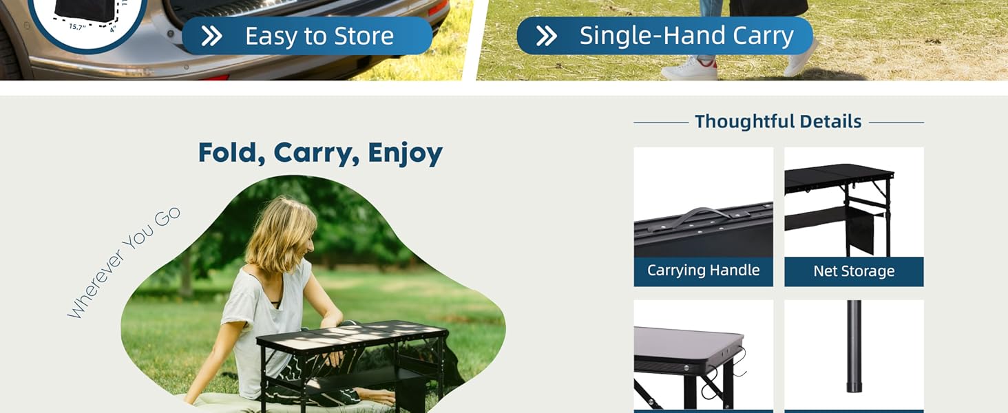 Tri-fold camping table