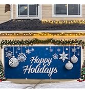 Happy Holidays Garage Door Banner – Blue Winter Theme with Snowflakes &amp; Ornaments, Outdoor Vinyl ...