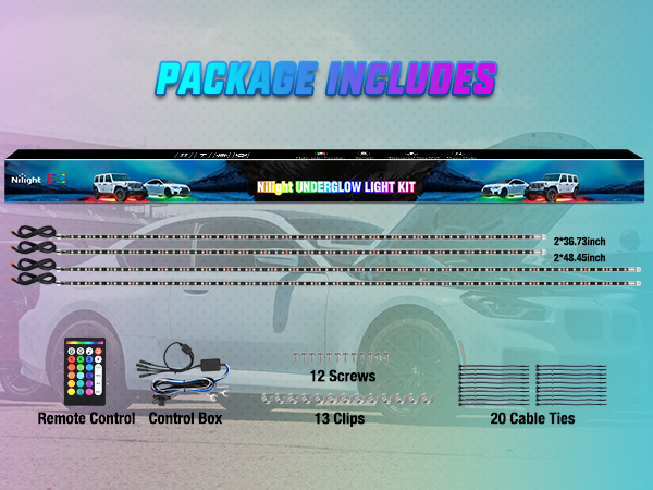 Nilight 4Pcs Aluminum Underglow Neon Accent Strip Lights