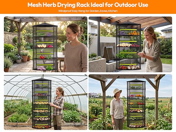 Outdoor windproof hanging mesh drying rack for garden and patio drying scenarios