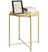 danpinera End Table, Metal Side Table Small Outdoor Table Round Side Table with Removable Tray fo...