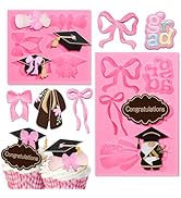 FYSUIMU 2 Packs Grad Graduation Bow Fondant Molds Congrats Grad Cap Bowknot Silicone Molds Chocol...