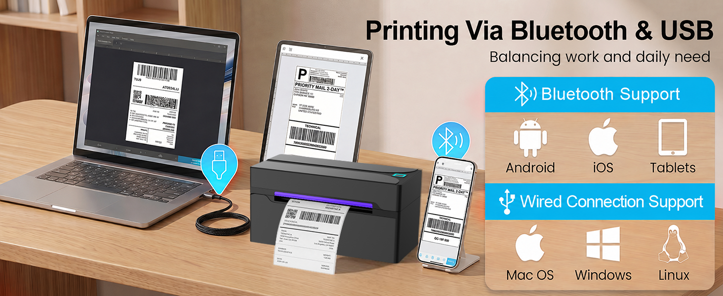 Bluetooth shipping label printer for small business - Compatible with Android&amp;iOS, PC&amp;Phones