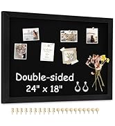 AMUSIGHT Double-Sided Black Cork Board with Linen, 24" x 18" Hanging Wood Framed Large Bulletin B...