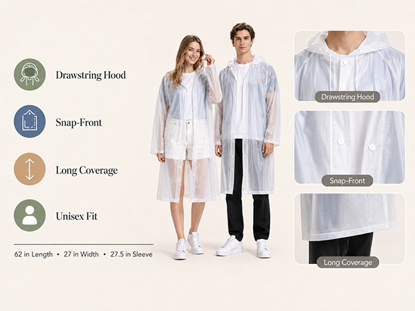 Rain Ponchos for Adults 4 Pack