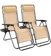 Sweetcrispy Zero Gravity Chairs, Set of 2 Portable Recliner Beach Camping Patio Outdoor Folding L...