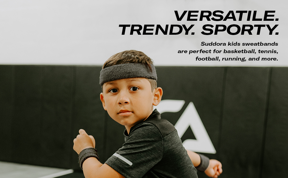Suddora Sweatbands for Kids, Moisture Wicking 2 Wristbands and 1 Headband Set