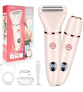 Karrte 2-in-1 Women Electric Shaver Dual Head Bikini Trimmer, Electric Razor for Face Legs Undera...