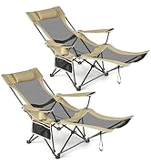 GYMAX Camping Chair, 2 Pack Adjustable Reclining Lounge Chair w/Removable Footrest, Cup Holder &amp; ...