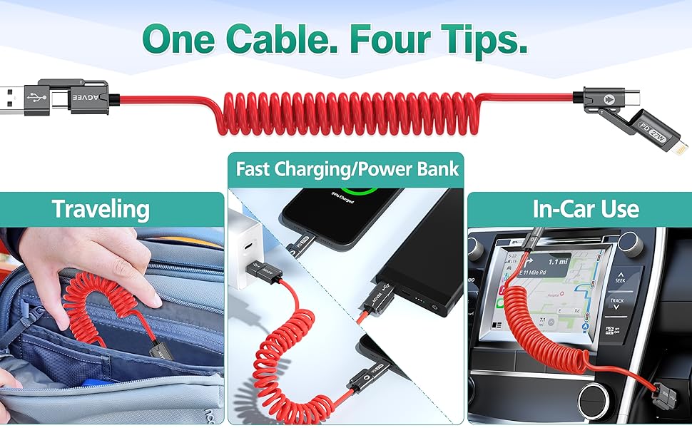 4-in-1 Coiled Multi USB Charging Data Cable