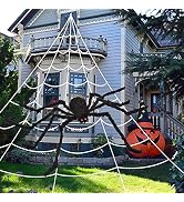 OCATO 200" Halloween Decorations Spider Web Outdoor +59" Giant Spider Décor | Halloween Decoratio...