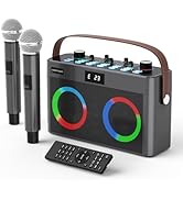 MT-VIKI Portable Bluetooth Karaoke Machine Speaker with 2 Wireless Microphones + Handle Strap, LE...