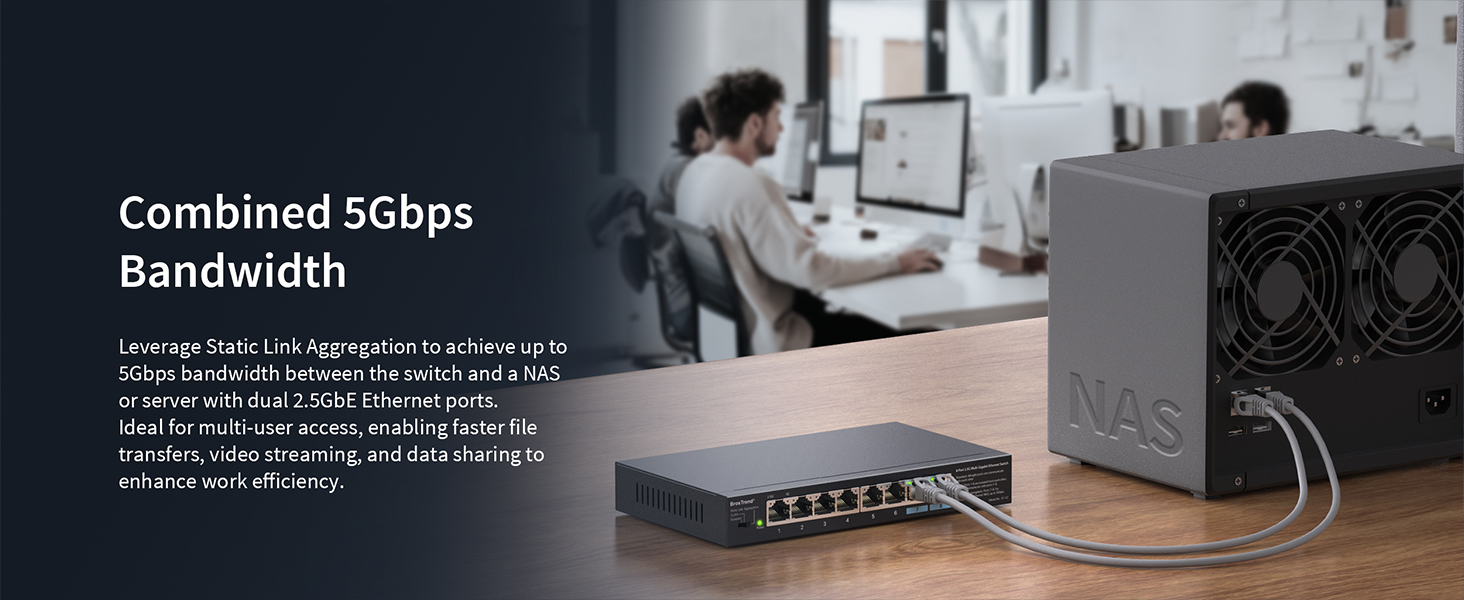 Static Link Aggregation Mode on the Ethernet Switch Delivers 5G Combined Speeds for Dual-Port NAS