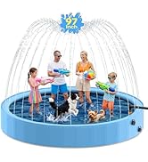 Pechfun 97'' Dog Pool with Sprinkler, Foldable Dog Pools for Large Dogs, 2-in-1 Non-Slip Swimming...