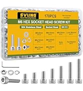 SVLING 170PCS M6 Screws Assortment Kit, 304 Stainless Steel 18-8 Hex Socket Head Cap Screws Bolts...
