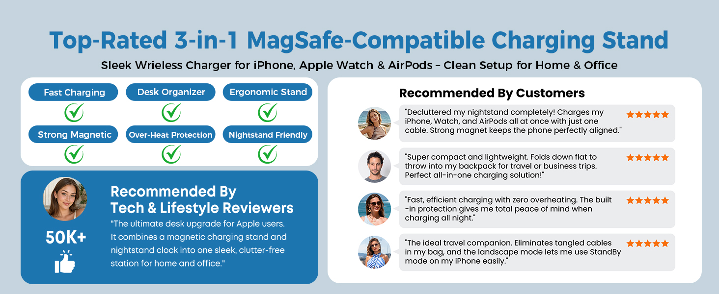magsafe charger stand 3 in 1 magnetic wireless charging station apple watch iphone 18 17 16 airpods