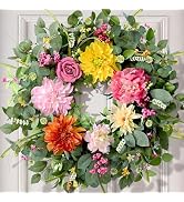 Waipfaru Spring Wreaths for Front Door Outside, 24in Summer Wreaths Easter Wreath, Large Front Do...