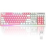 Wireless Gaming Keyboard, Rechargeable RGB LED Backlit Quiet Keyboard with Sidelight & Metal Pane...
