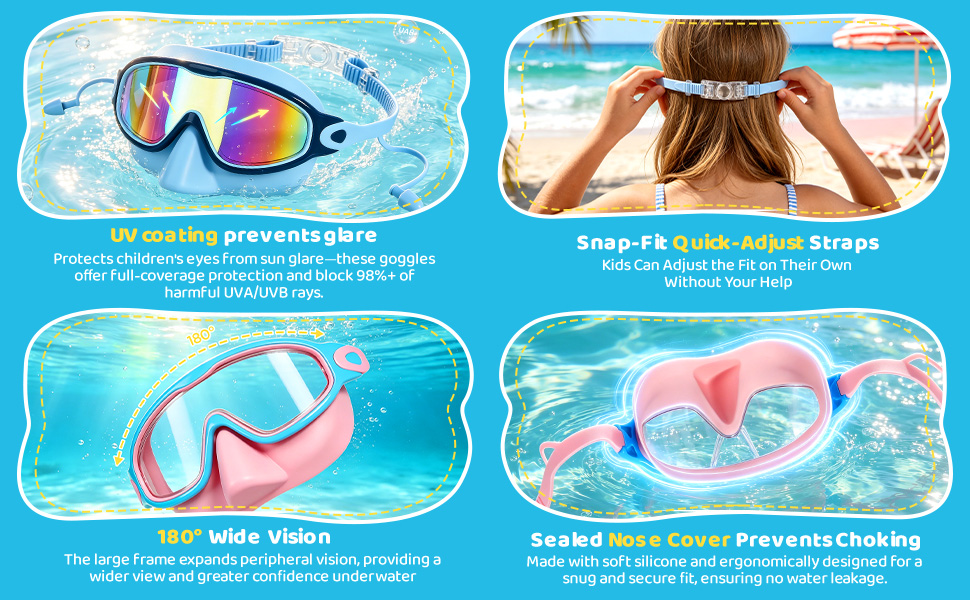 Maoopeen Kids Swim Goggles with Nose Cover