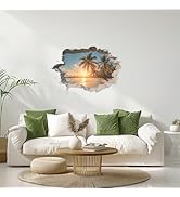 ANNA QUEEN 3D Tropical Beach Wall Decals Peel and Stick Ocean Sunset Palm Tree Wall Stickers, Bro...