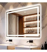 Delma LED Bathroom Mirror with Lights, 30x40 Mirror for Bathroom Sink, Anti-Fog, Dimmable, Front ...