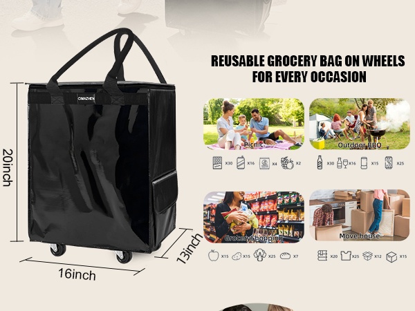 rolling tote reusable grocery bag on wheels bag on wheels rolling tote with wheels and handle
