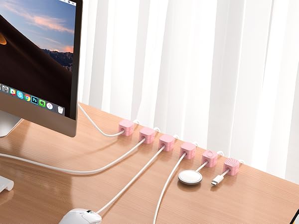 pink cable organizer clips magnetic holder wire management desk cord adhesive clips