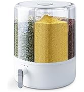 Slow Slog Grain and Rice Storage Container, 6 Grid Grain Dispenser, 360° Rotating 25lb Large Food...
