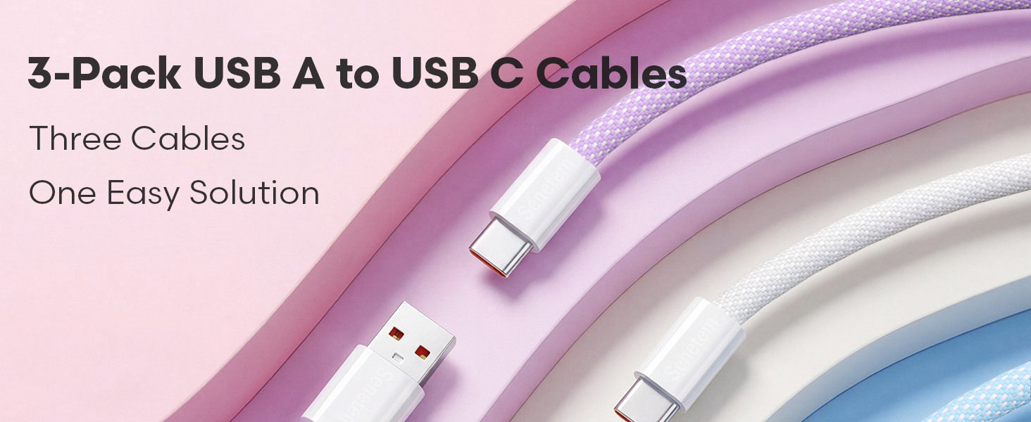 USB C Cable 3-Pack, USB A to USB Type C Charger Cord