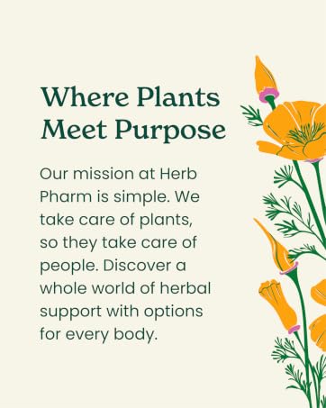 Where Plants Meet Purpose with floral illustration and Herb Pharm&amp;#39;s mission statement.