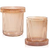 rejomiik 2 Pack Glass Qtip Holder Dispenser, Bathroom Canister Apothecary Jars with Lids, Vanity ...