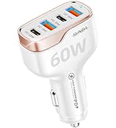 SUNDA 60W USB C Fast Car Charger, 4-Ports Car Charger Adapter, Dual Type C PD30W/PPS30W Compatibl...