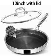 Vocvee Non Stick Frying Pans, 10-inch with Lid, Hybrid Frying Pans Nonstick Stainless Steel Skill...