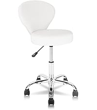 KLASIKA Low Back Rolling Stool PU Leather Vanity Stools, Adjustable Height Ergonomic Swivel Rolling ...