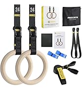 PACEARTH Gymnastics Rings 32mm Wooden Olympic Rings Support 1500lbs Locked Carabiners 9ft Double-...