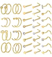 ONESING 35-70 PCS 18G 20G Nose Rings for Women Nose Piercings Jewelry Gold Nose Rings Hoops L Sha...