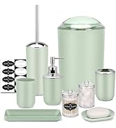 Green Bathroom Set,9 Piece Bathroom Accessories Set,Tray,Soap Dispenser,Toothbrush Holder,Toothbr...