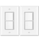 BESTTEN 2 Pack Double On/Off Rocker Light Switch, Single Pole Combination Interrupter, 15A 120V, ...