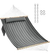 CHULIM Double Quilted Fabric Hammock with Hardwood Spreader Bars and Pillow 450 LBS Capacity 2 Pe...