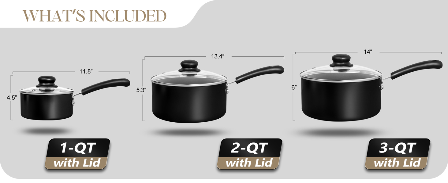 saucepan with lid 1QT 2QT 3QT