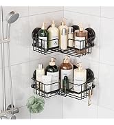 LEVERLOC 2 Pack Corner-adaptive Suction Cup Shower Caddies, Drill-Free Wall Mounted Basket, Stain...