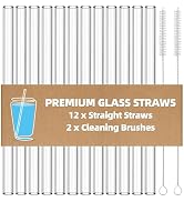 Antner 12 Pack Reusable Glass Straw, 8.5" x 10MM Straight Clear Glass Drinking Straws for Hot &amp; C...