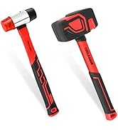 TOOLEAGUE 2Pcs Hammer Set,16oz Rubber Mallet &amp; 35mm Double-Faced Soft Mallet for Camping, Woodwor...