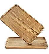 YOUEON Set of 2 Acacia Wood Serving Tray with Raised Edge, 14.2 x 9.5 Inch Rectangular Serving Tr...